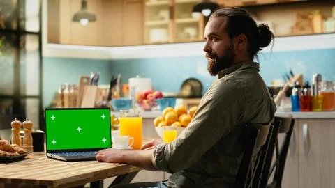 Isolated screen on laptop, remote worker, daily tasks at home Stock Photos
