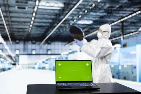 Isolated screen laptop used by microchip designer in hardware factory Stock Photos