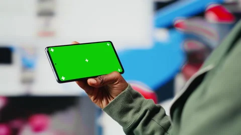Isolated screen mobile phone used by person to look at internet video channels Stock Footage 318855550
