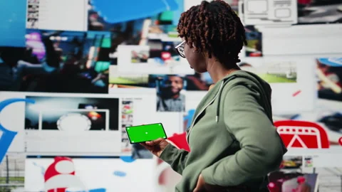 Isolated screen mobile phone used by person to look at internet video channels Stock Footage 318856482