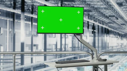 Isolated screen monitor, innovating components and empty microchip factory Stock Footage 333383653