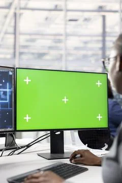 Isolated screen PC and AI deep learning in PCB factory office used by engineer 스톡 사진