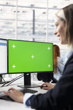 Isolated screen PC close up, configuring PCB electronic hardware and expert Stock Photos