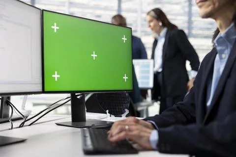 Isolated screen PC, modeling integrated circuit systems and man in RD office Stock Photos