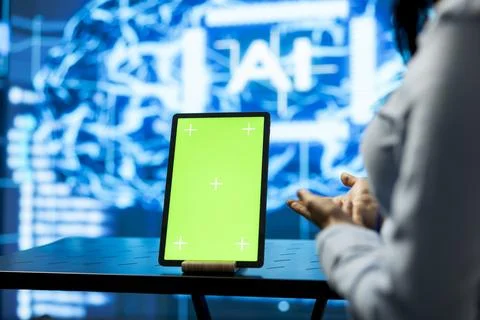 Isolated screen tablet and AI used by technician to do maintenance Stock Photos
