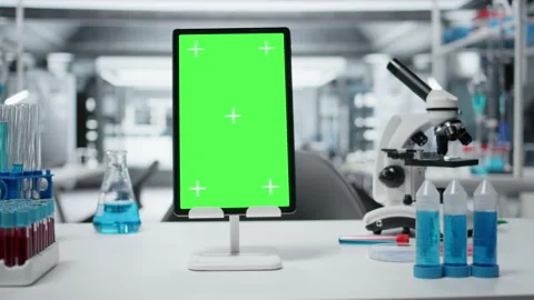 Isolated screen tablet and scientific gear in research facility Stock Footage 325817988