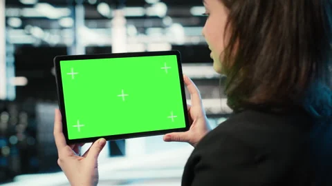 Isolated screen tablet in data center used by software developer Stock Footage 329327132