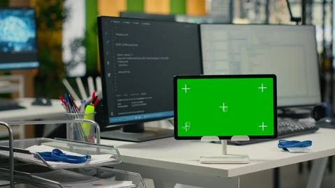 Isolated screen tablet on Silicon Valley startup office desk 写真素材