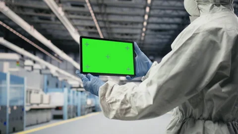 Isolated screen tablet tracking semiconductor fabrication lots and manager Stock Footage 333391927