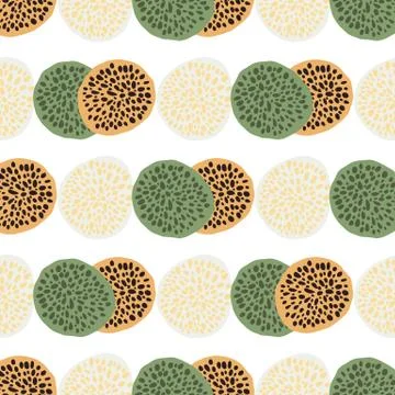 Isolated scribble seamless pattern with dot circles. White background. Green, Stock Illustration