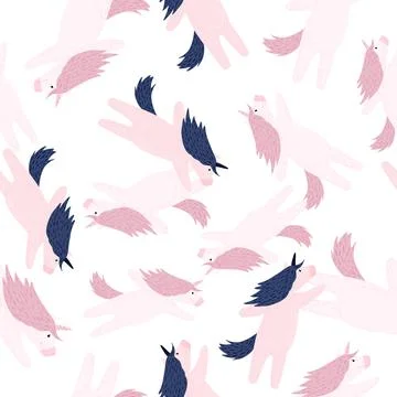 Isolated seamless abstract fantasy pattern with unicorn shapes. White backgro Stock Illustration