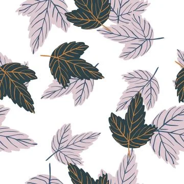 Isolated seamless abstract pattern with purple and green outline leaf element Stock Illustration