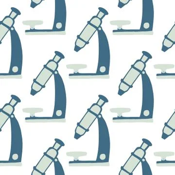 Isolated seamless biologe pattern with microscope silhouettes. Medicine tools イラスト素材