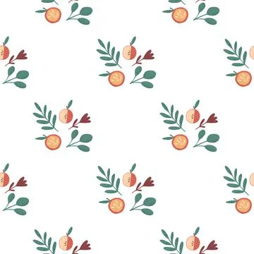 Isolated seamless botanic fruit pattern with apple orange ornament and green  Stock Illustration