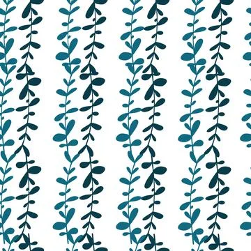 Isolated seamless botanic pattern with doodle blue eucalyptus elements print. Illustrazione stock