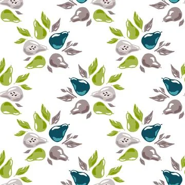 Isolated seamless botanic pattern with navy blue and light purple pear shapes Stock Illustration
