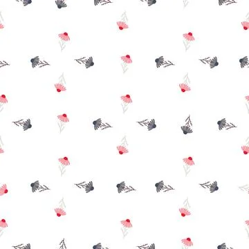 Isolated seamless botanic pattern with pink and purple little camomile flower Stock Illustration