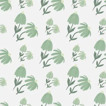 Isolated seamless chamomile flowers pattern. Light turquoise elements on whit Stock Illustration