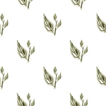 Isolated seamless decorative pattern with grey and green colored leaf branche Stock Illustration