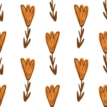 Isolated seamless doodle pattern with botanic orange flower elements. White b Illustrazione stock