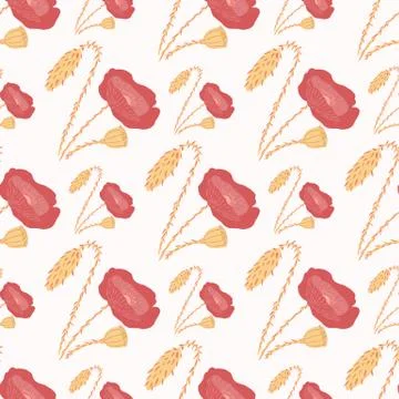 Isolated seamless doodle pattern with flower ornament. Red and orange tones h Stock Illustration