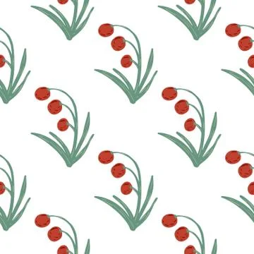 Isolated seamless doodle pattern with forest berry silhouettes. Red floral or Illustrazione stock