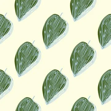 Isolated seamless doodle pattern with green leaf silhouettes. White backgroun Illustrazione stock