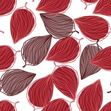 Isolated seamless doodle pattern with random leaves silhouettes. Maroon ornam Stock Illustration
