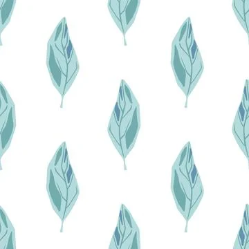 Isolated seamless doodle pattern with simple blue leaf shapes. White backgrou Stock Illustration