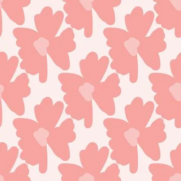Isolated seamless doodle pattern with simple pink flower silhouettes ornament Stock Illustration