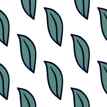 Isolated seamless doodle pattern with simple blue outline leaf ornament. Whit Stock Illustration