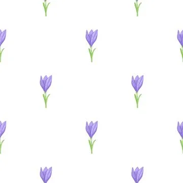 Isolated seamless doodle pattern with simple blue outline crocus flower eleme 스톡 일러스트