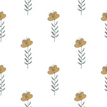 Isolated seamless doodle pattern with yellow simple flower ornament. Summer b イラスト素材