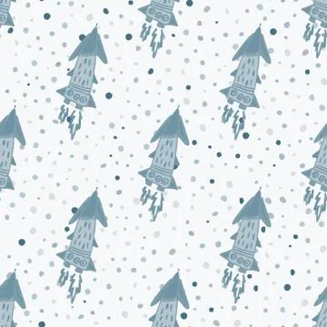 Isolated seamless doodle space pattern. Rockets blue silhouettes on white bac イラスト素材