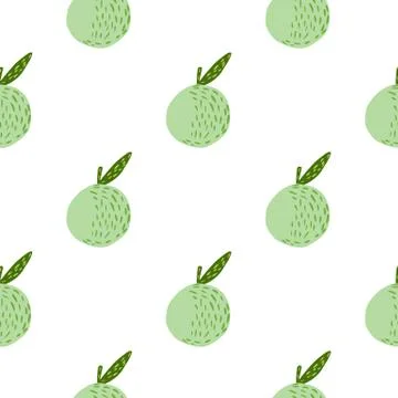 Isolated seamless fruit pattern with green pastel apple silhouettes. White ba イラスト素材