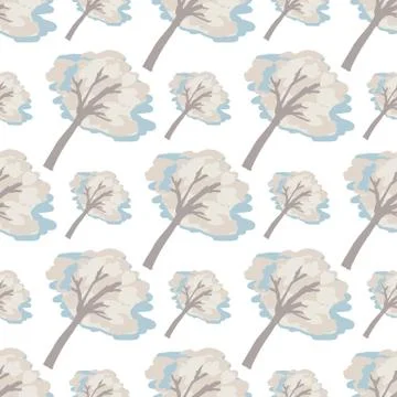 Isolated seamless hand drawn pattern with light pastel tree silhouettes. Whit Stockillustratie