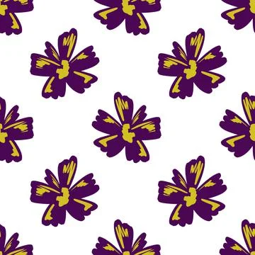 Isolated seamless hand drawn pattern with bright purple flowers elements. Whi Stockillustratie