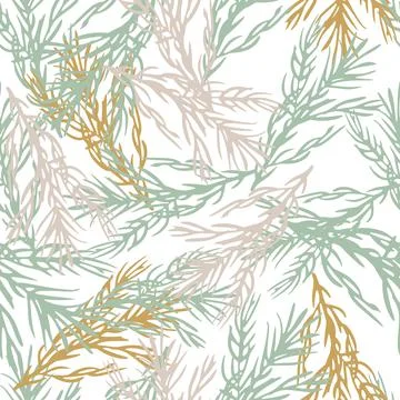 Isolated seamless multicolor pattern with blue, purple, orange rosemary branc Illustrazione stock