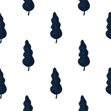 Isolated seamless nature pattern with navy blue dark leaves silhouettes. Whit Stock Illustration