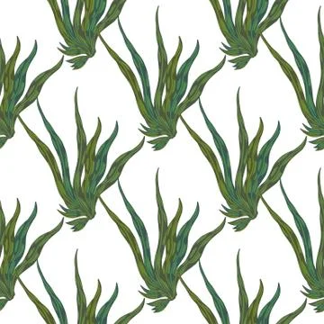 Isolated seamless ocean pattern with seaweed silhouettes. Green colored under Stock Illustration