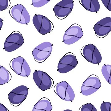 Isolated seamless pattern with abstract random navy blue doodle plums shapes. Illustrazione stock