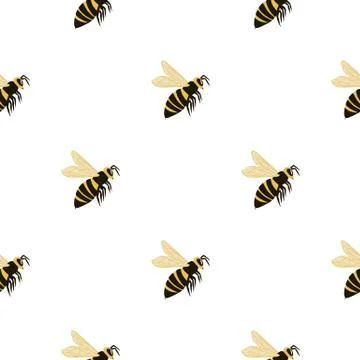 Isolated seamless pattern with bee stylized silhouettes. Yellow and black col Stock Illustration