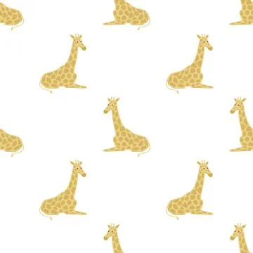 Isolated seamless pattern with beige childish giraffe shapes. White backgroun 스톡 일러스트