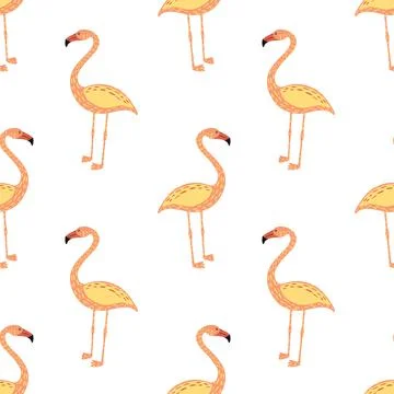 Isolated seamless pattern with beige colored flamingo ornament. White backgro Stock Illustration