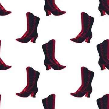 Isolated seamless pattern with black and red colored women boots shapes. Whit Stock Illustration