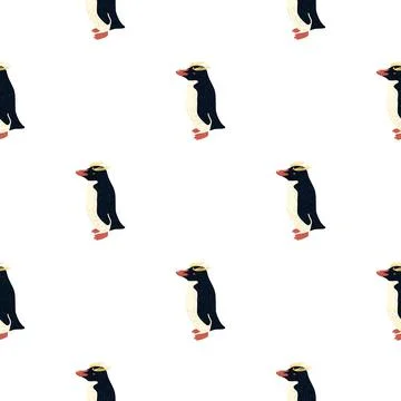 Isolated seamless pattern with black crested penguin elements. Nordic animal  库存插图