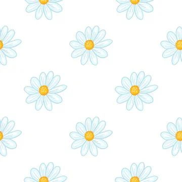 Isolated seamless pattern with blue daisy flowers silhouettes. White backgrou Stock Illustration