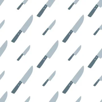 Isolated seamless pattern with blue knife silouettes. White background. Kitch Stock Illustration