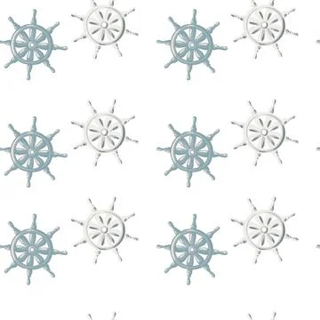 Isolated seamless pattern with blue ship rudder elements. White background. M Stock Illustration
