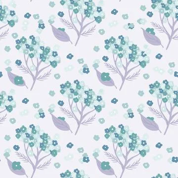 Isolated seamless pattern with blue simple yarrow silhouettes on white backgr Stock Illustration